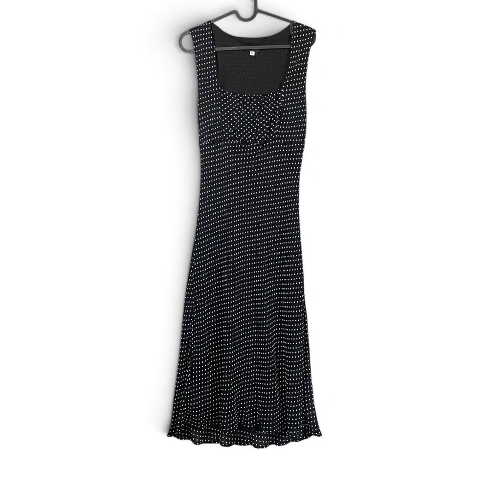 Vintage Lapis Black White Polka Dot Maxi Dress Size M Rayon Sleeveless Y2K